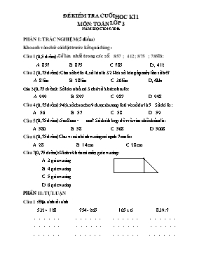 Đề kiểm tra cuối học kỳ 1 môn Toán + Tiếng Việt Lớp 3